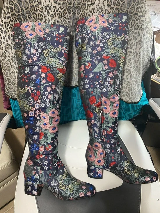 Sam Edelman Multicolor Floral Embroidered Knee - High Women's Boots EUC Size 9.5 - Picture 2 of 9